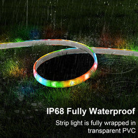 ZAIYW IP68 waterproof LED strip enduring rain and snow for year-round decor.