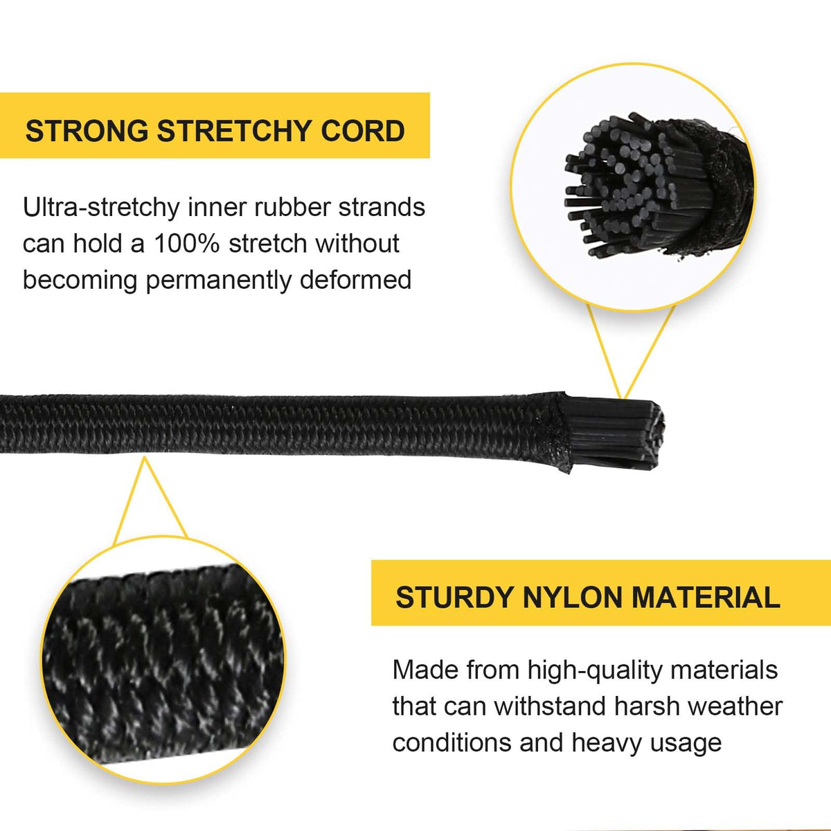 Zakous heavy-duty shock cord with nylon outer shell for durability