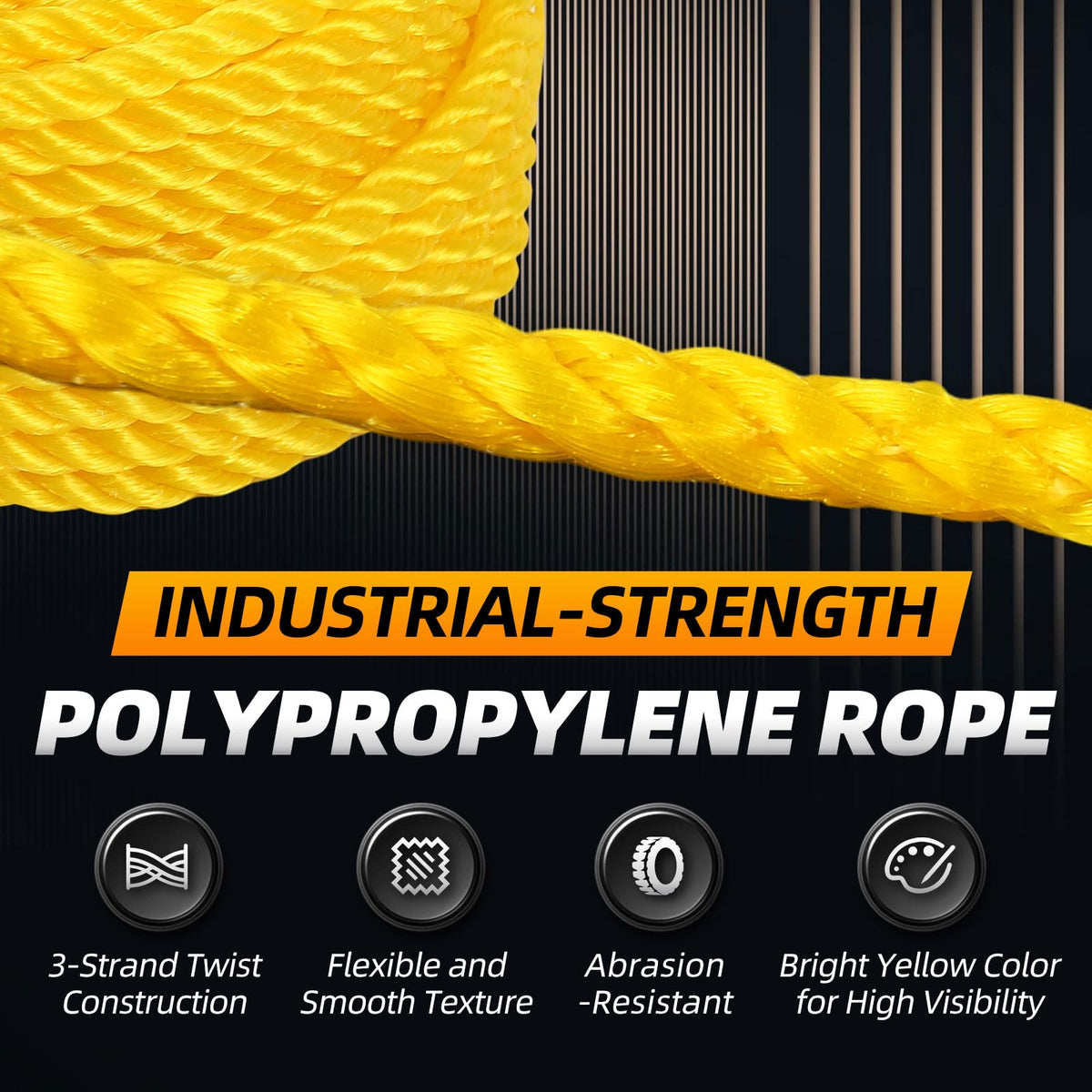 Zakous polypropylene rope for marine use with high visibility on water.