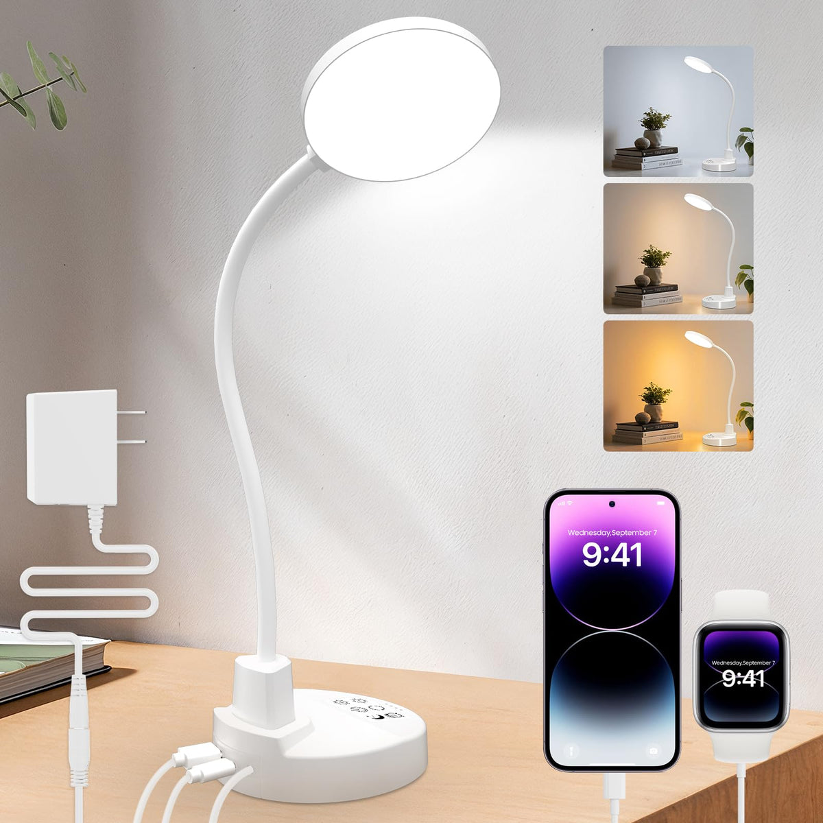 Zaplit 15W desk lamp base provides stable support for desk tasks.