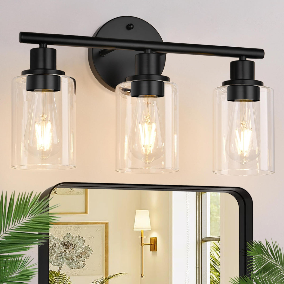 Zarbitta 3-light bathroom fixture front view for bright, even vanity illumination.