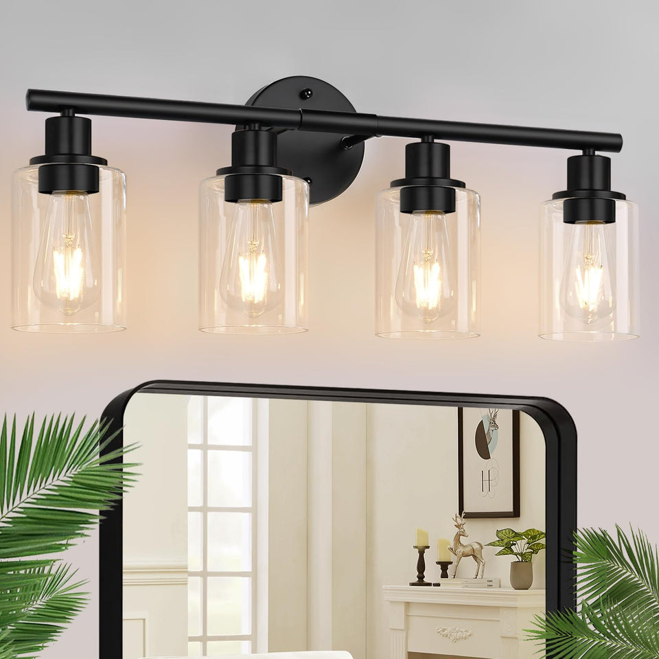 Zarbitta 4-light bathroom light over mirror with matte black finish for elegant illumination