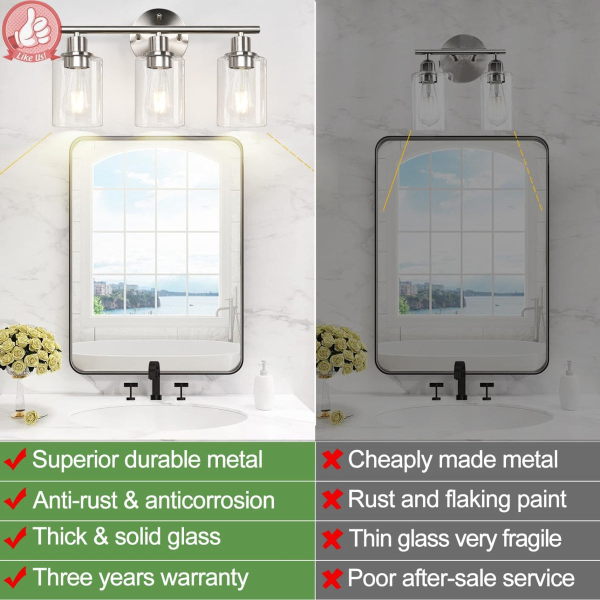 Zarbitta bathroom fixture with all-metal construction and secure shade rings