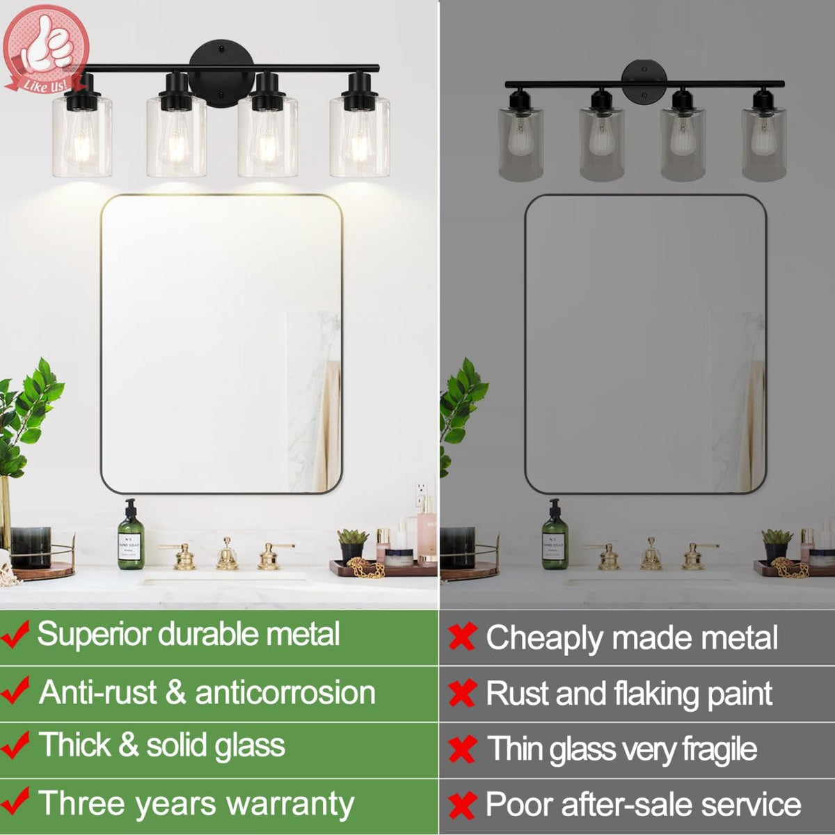 Zarbitta matte black wall lamp for bathroom durability and style