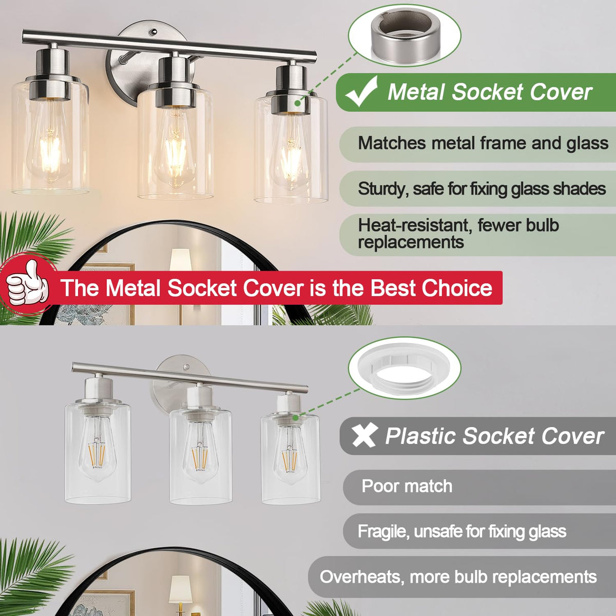 Zarbitta wall light mounted near bathroom mirror for balanced illumination