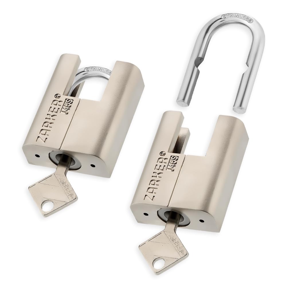 Zarker J45S keyed-alike padlocks front view, rugged zinc body for outdoor protection.