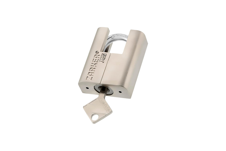Zarker J45S padlock front view with rugged body for outdoor durability