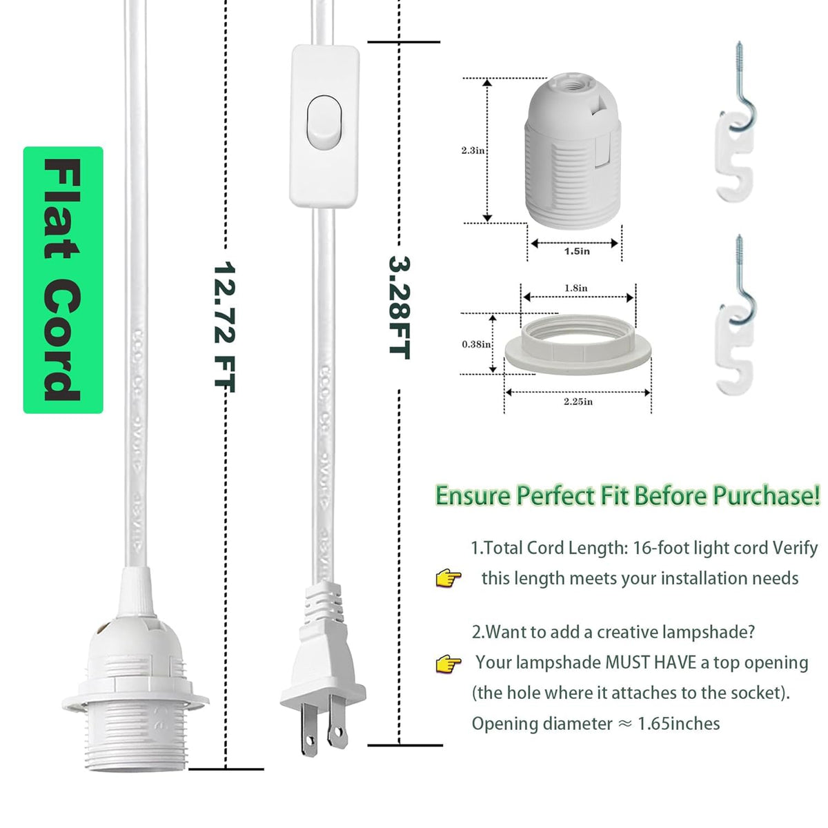 Zarnicy E26/E27 light socket hanging cord enabling DIY pendant setup.