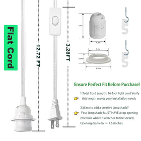 Zarnicy E26/E27 light socket hanging cord enabling DIY pendant setup.