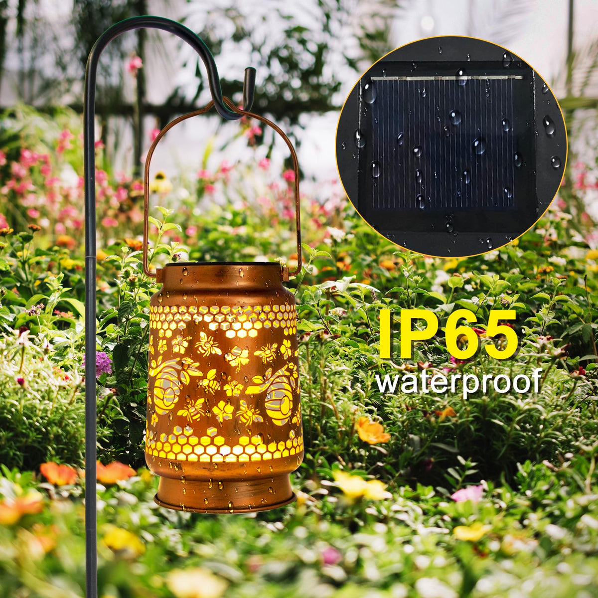 ZASOWUUO Bee lantern hanging on a tree adds decorative charm and soft glow.
