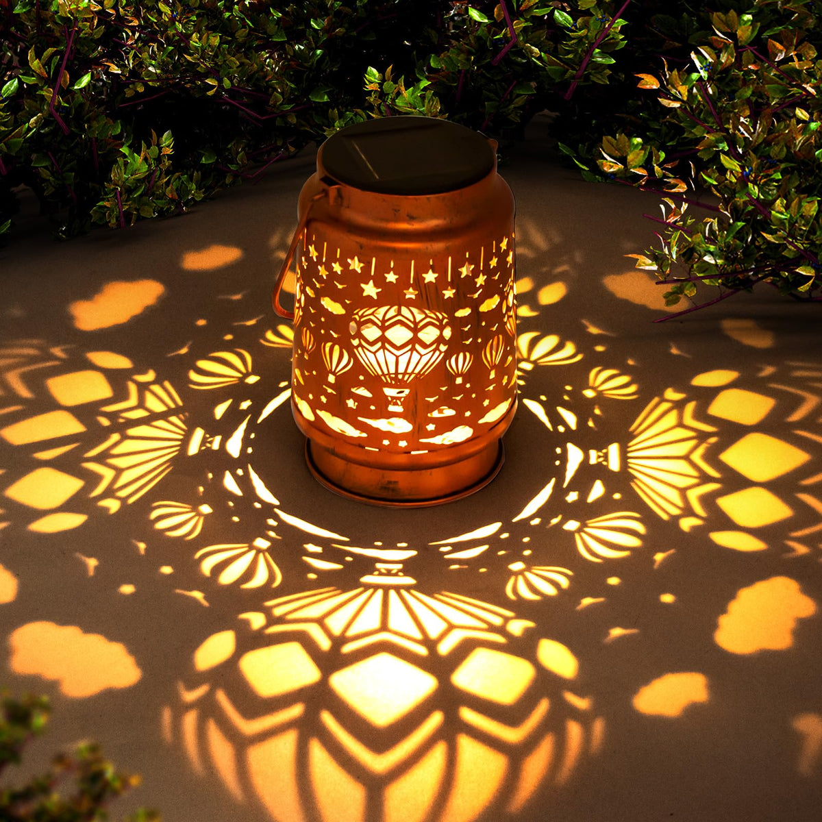ZASOWUUO hot air balloon solar lantern glows softly, creating inviting outdoor ambiance.