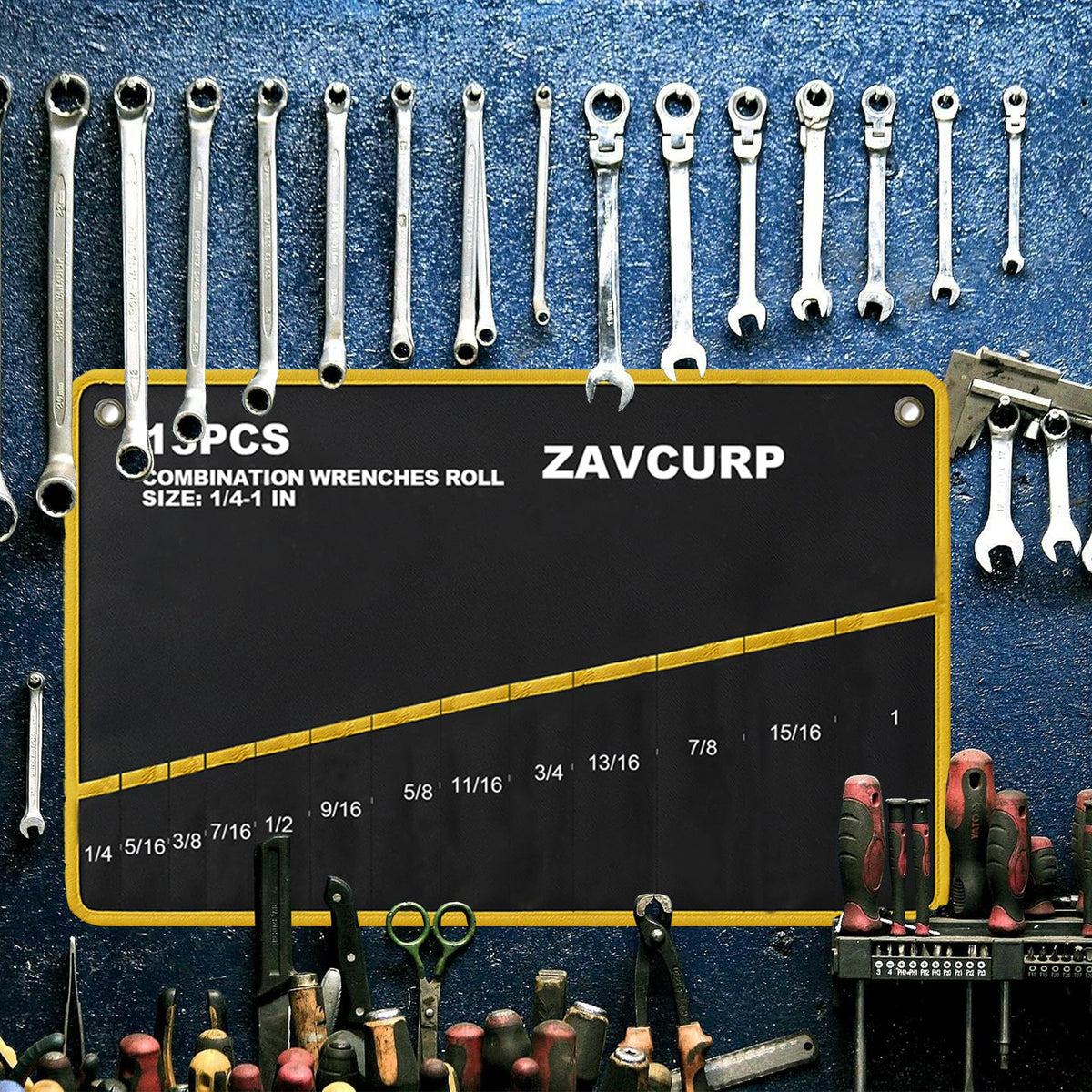 Zavcurp wrench roll up pocket layout highlights SAE and metric pockets