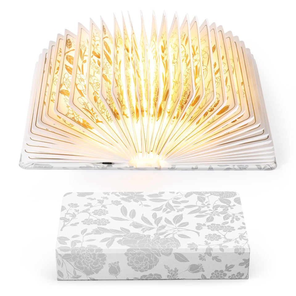 ZBOLE Floral Print Book Light with cover open, cozy bedside reading lamp