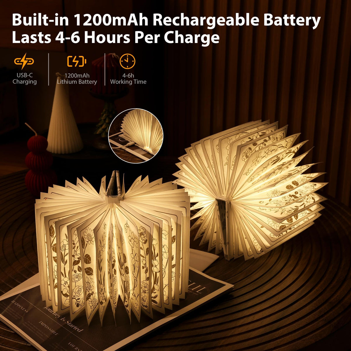 ZBOLE Floral Print Book Light rechargeable battery for cordless use