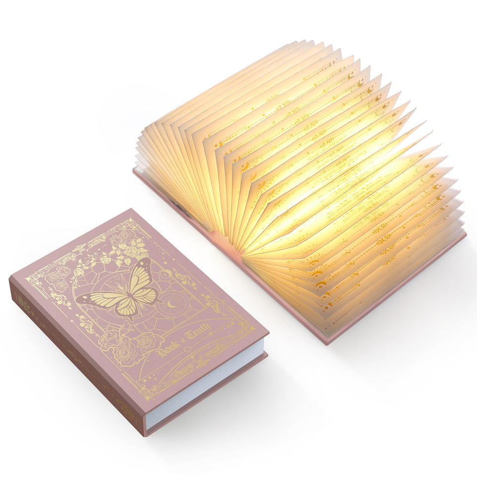 ZBOLE Magic Truth Book Light pink cover glows on nightstand for cozy reading