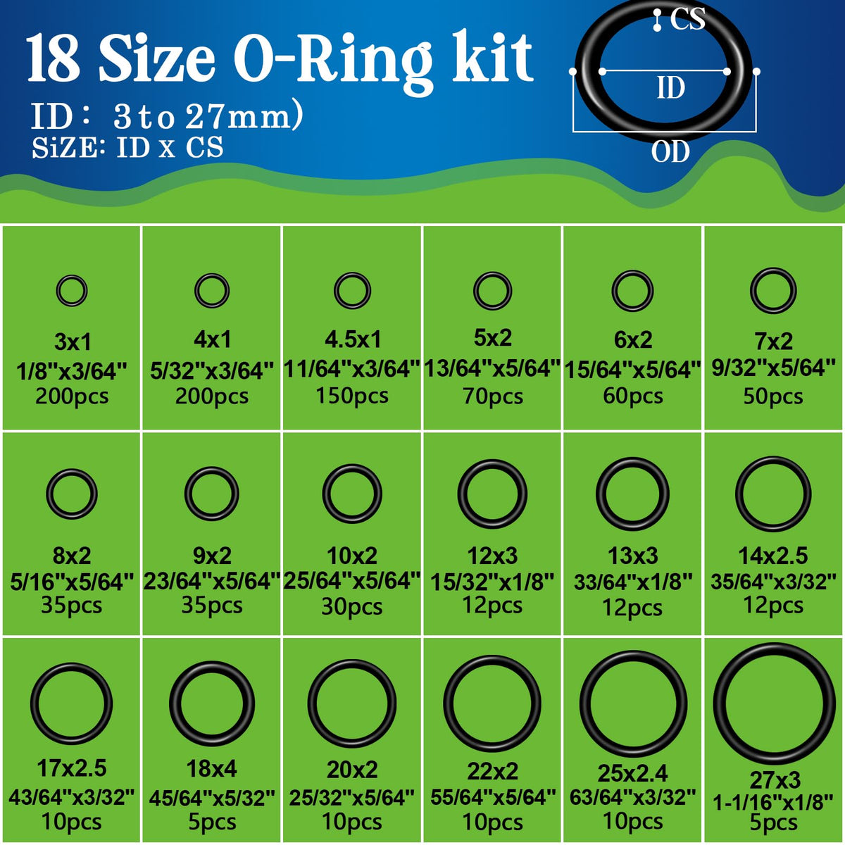 ZDBB 1075-pcs o-rings set in nbr material for durable seals