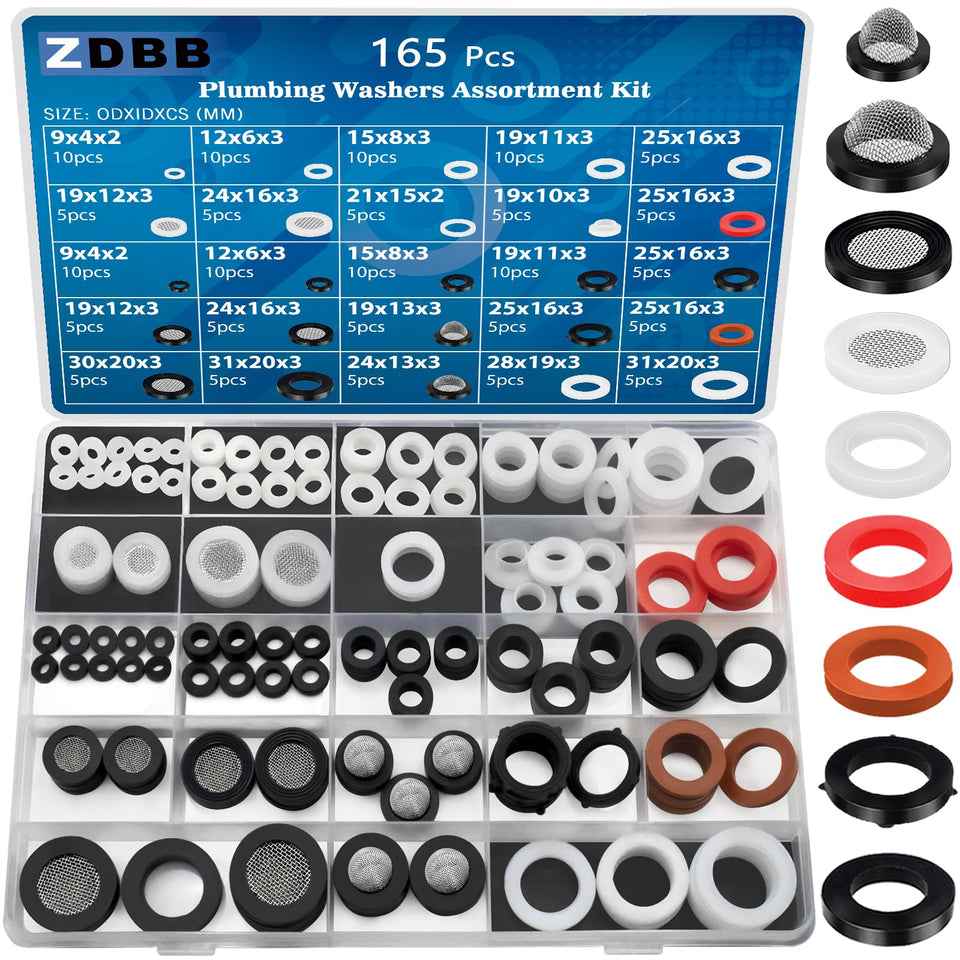ZDBB 165pcs washers assortment package for versatile plumbing repair needs.