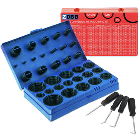 ZDBB 826pc o-ring kit case layout with tools for quick repairs.