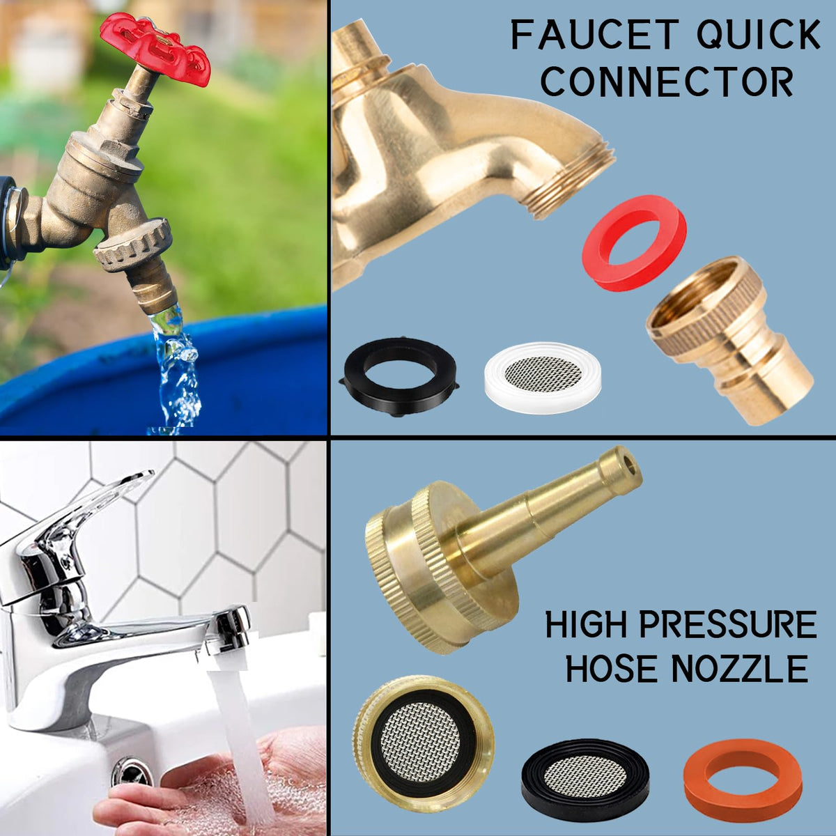 ZDBB multi-size rubber washers chart demonstrates compatibility with common fittings.