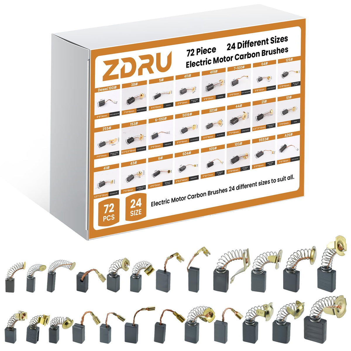 ZDRU 72Pcs carbon brush set packaging for repair projects.
