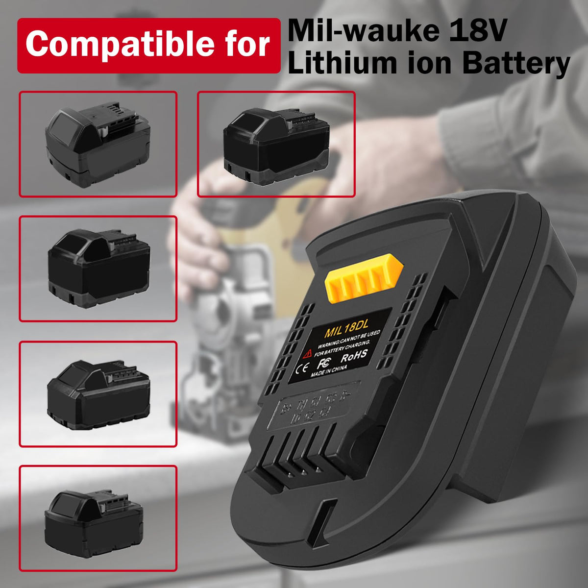ZDTZAN MIL18DL adapter side view shows secure locking for easy battery fit