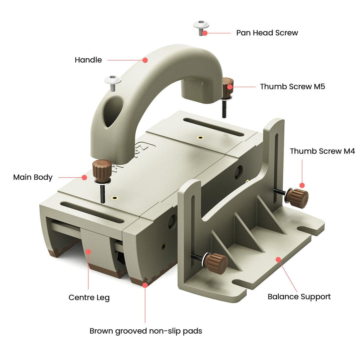 Zebekk push block with adjustable handle guiding stock for precise cuts