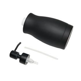 ZEBEYIMA black stainless-steel dispenser in a bathroom vanity setting.