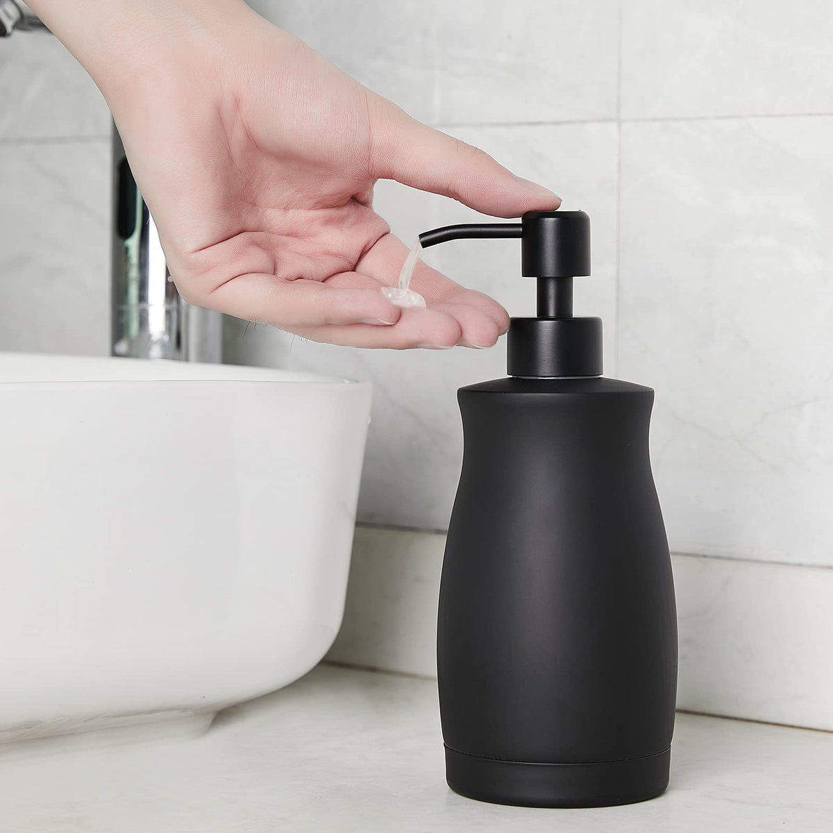 ZEBEYIMA countertop dispenser on kitchen sink for easy handwashing.