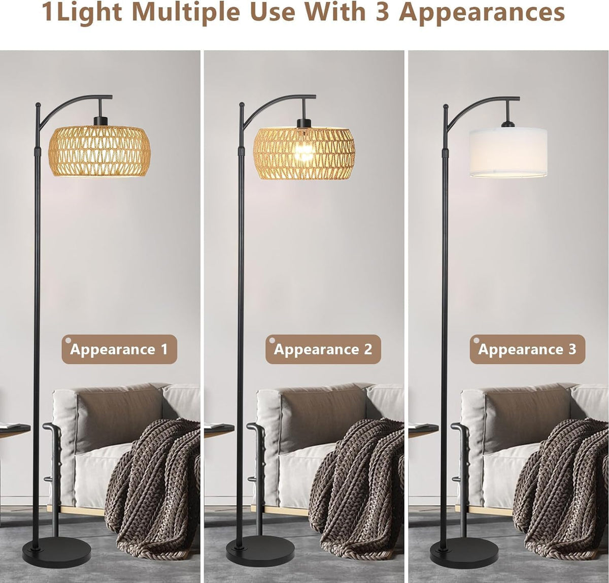 ZECOXOL Arc Floor Lamp dimmable LED with three color temps for mood lighting.