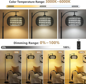 ZECOXOL Arc floor lamp with rattan shades adds Boho texture and warm glow