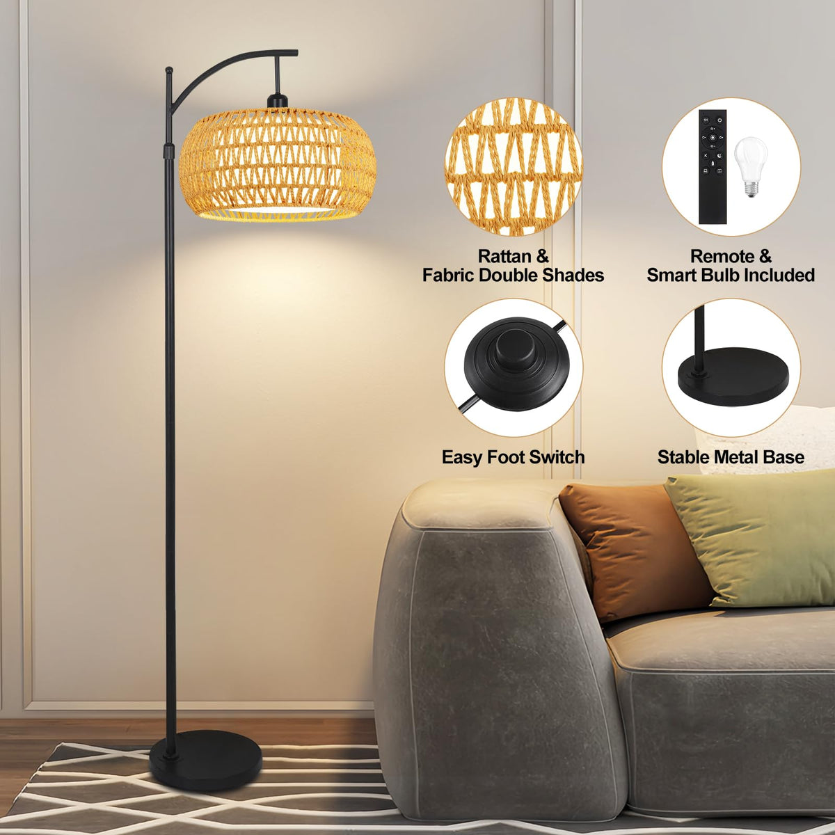 ZECOXOL Arc lamp three color temperatures adapt to tasks.