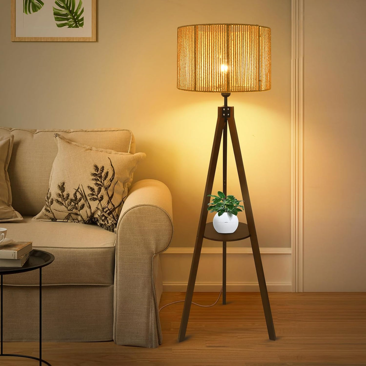 ZECOXOL boho lampshade top view highlights drum shape and natural materials.