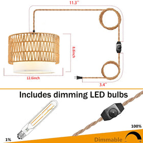 ZECOXOL warm ambient glow in living room with rattan shade.