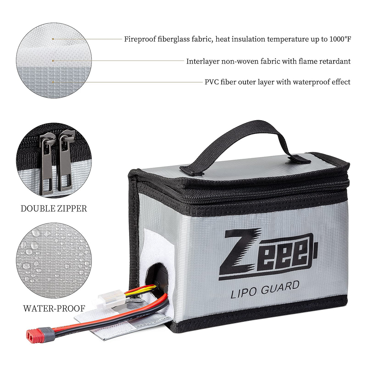 Zeee LiPo Bag large dimension fits multiple batteries securely.
