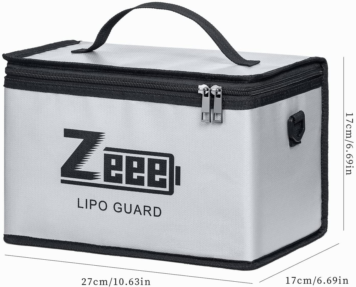 Zeee LiPo Safe Bag with interlayer waterproofing safeguards contents during charging.
