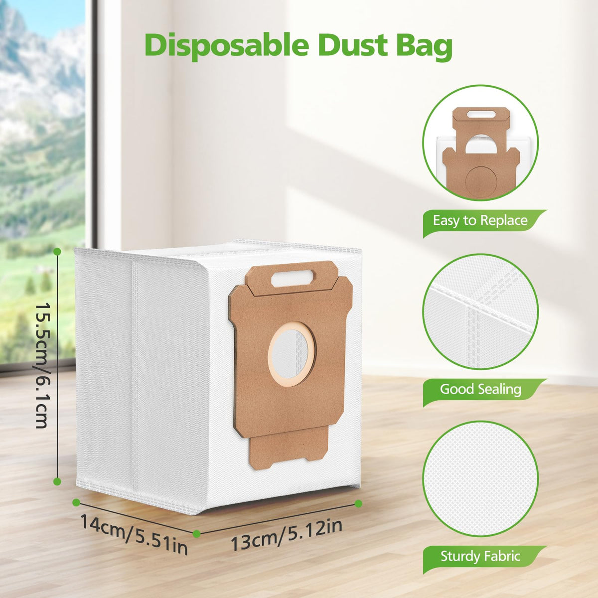 Zeekech Roomba dust bags 2.8L capacity highlighted for larger debris.