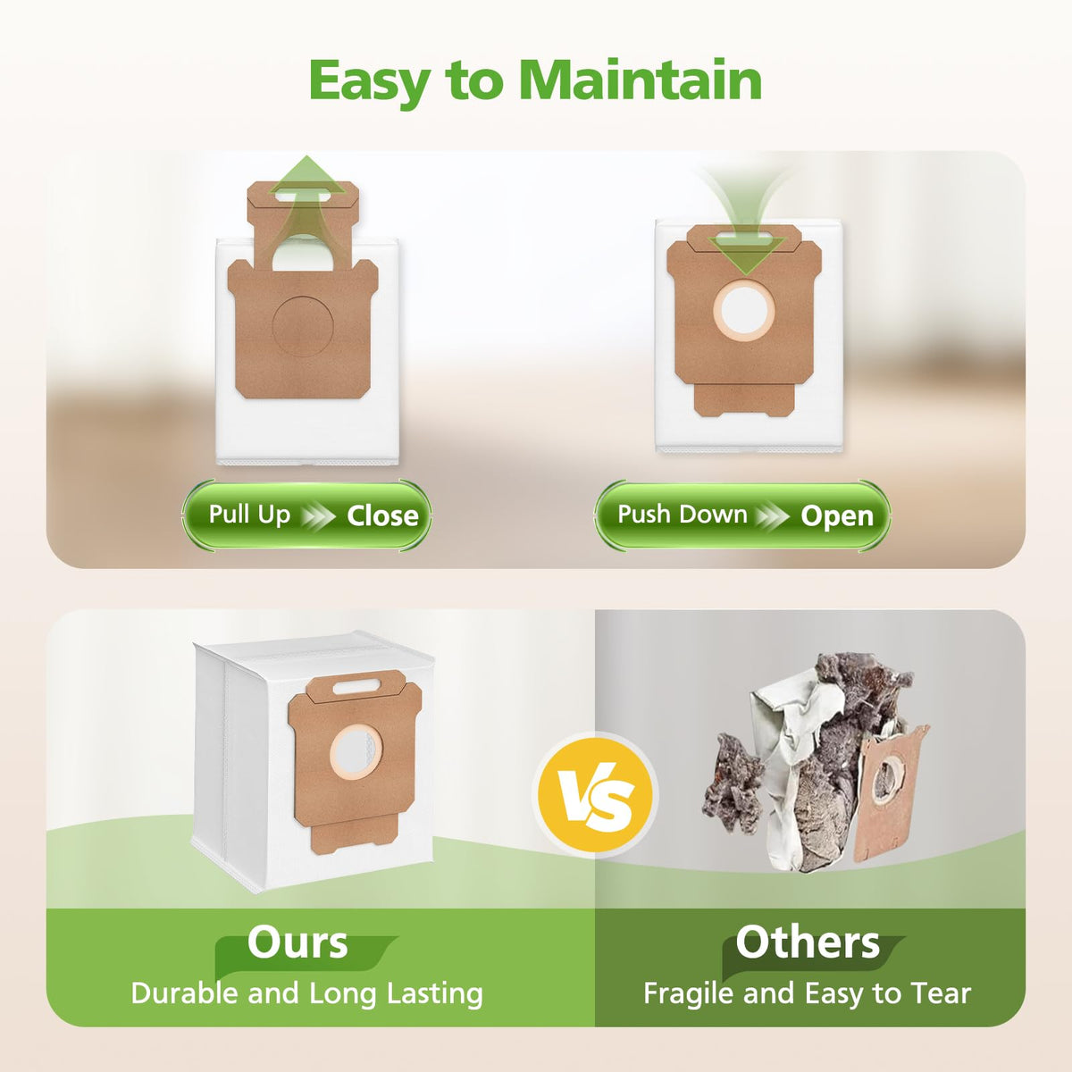 Zeekech Roomba dust bags easy-change design enables quick swaps.