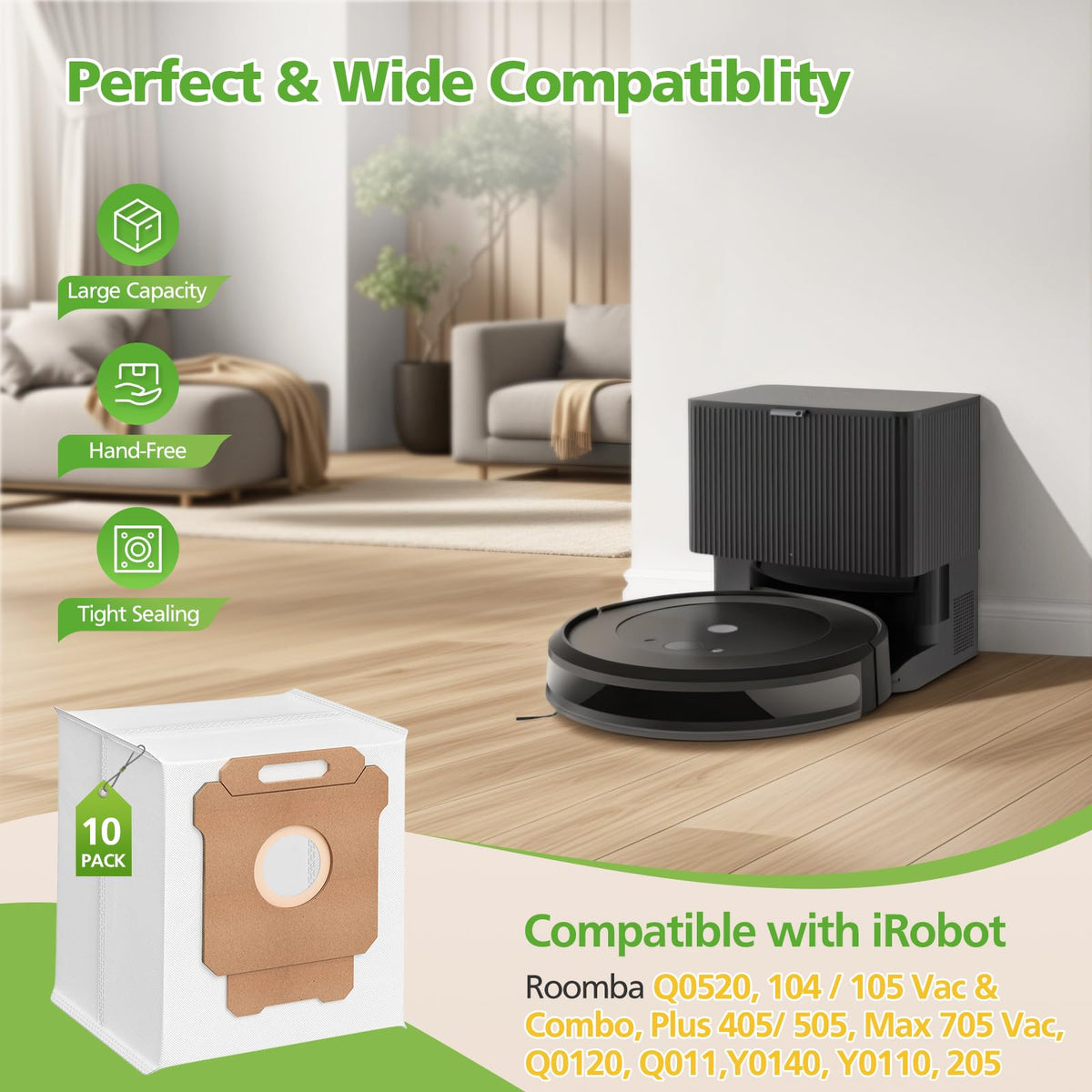 Zeekech Roomba dust bags 10-pack shown for fast model-compatible replacements.