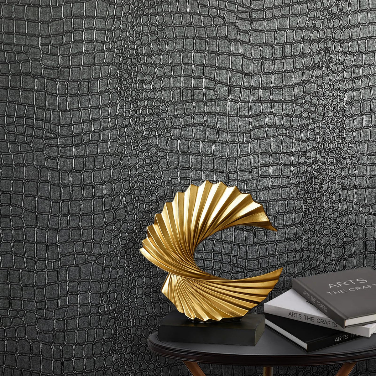 Zeeko black crocodile wallpaper roll with embossed texture for bold walls