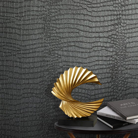 Zeeko black crocodile wallpaper roll with embossed texture for bold walls