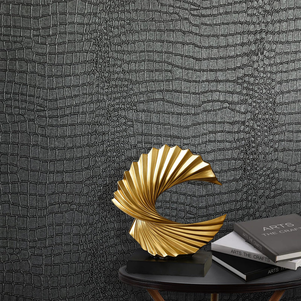 Zeeko black crocodile wallpaper roll with embossed texture for bold walls
