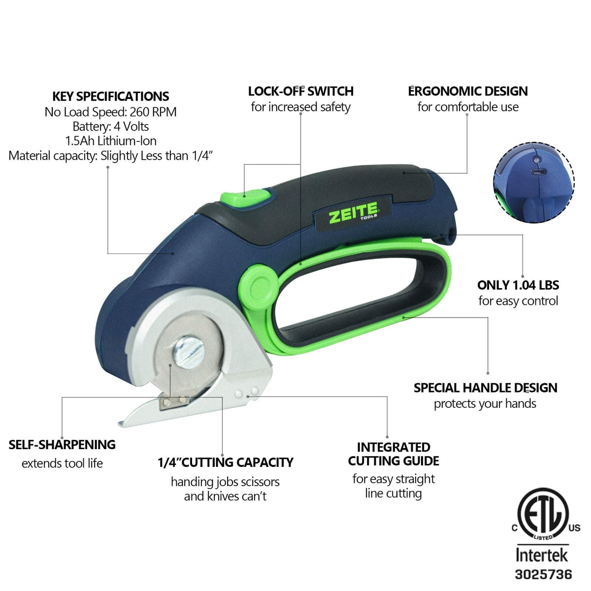 Zeite 4V blade close-up, self-sharpening blades ensure smooth cuts.