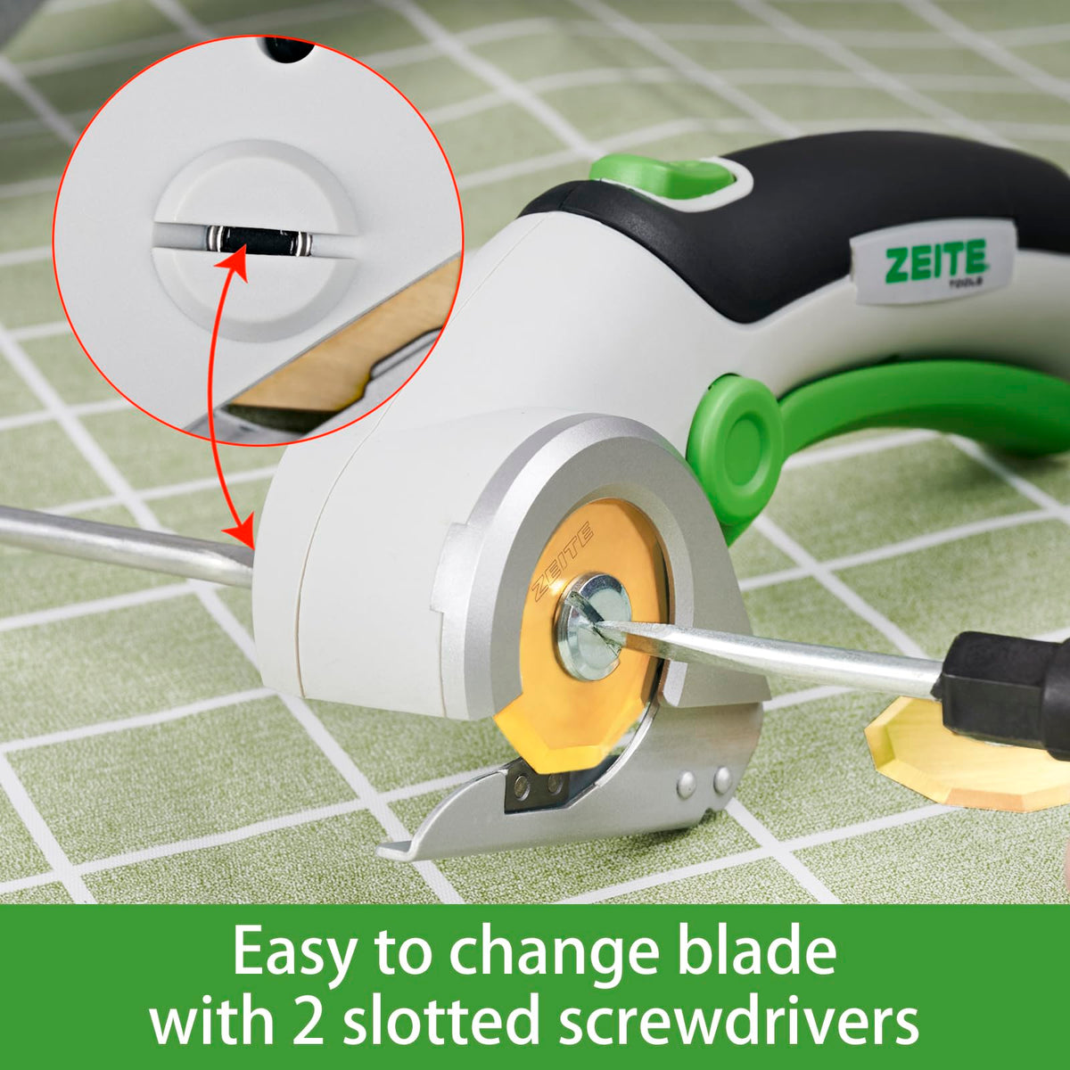 Safety lock and aluminium blade guard improve secure operation.