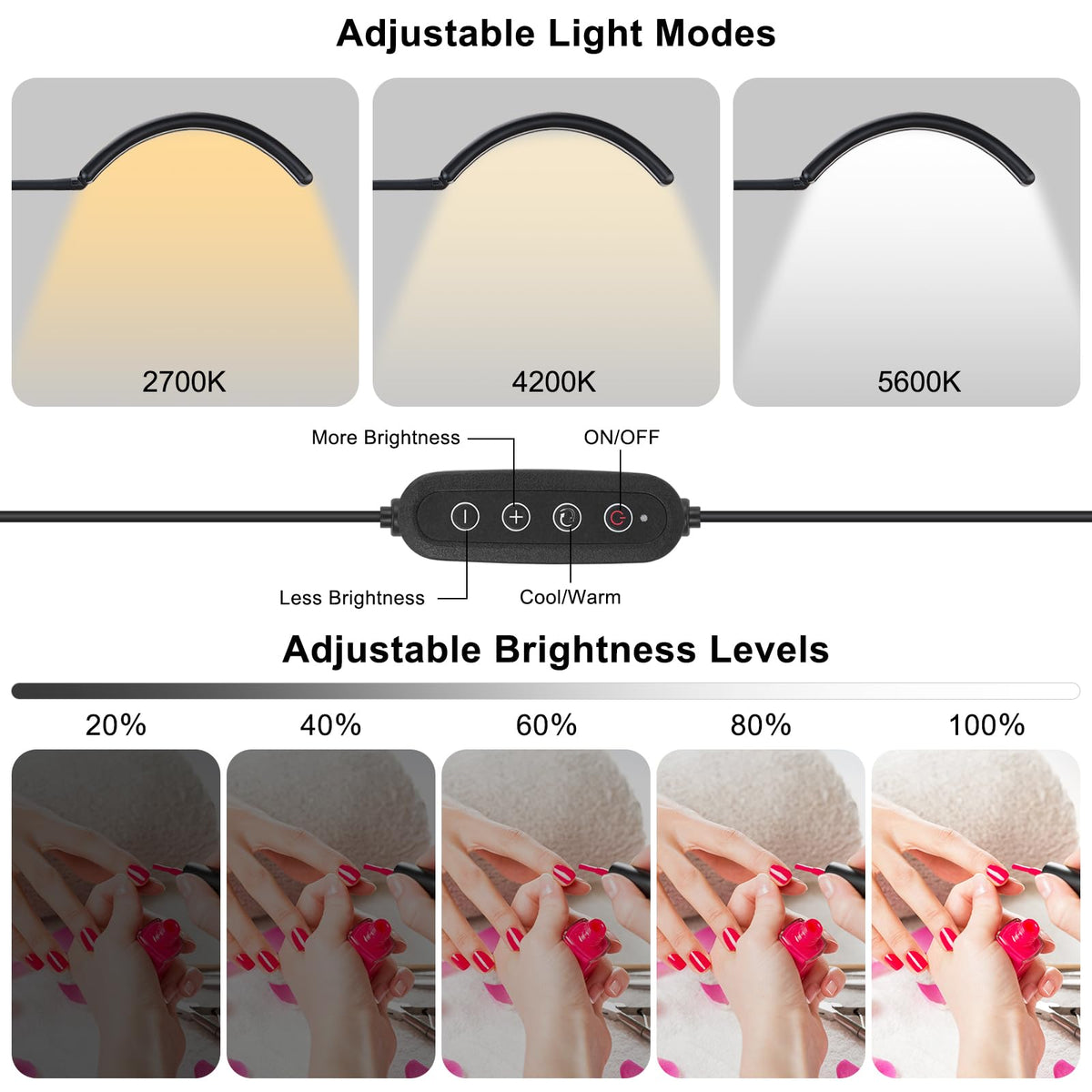 ZEKAHOV half moon LED desk light color temperatures offer warm, natural, or cool tones