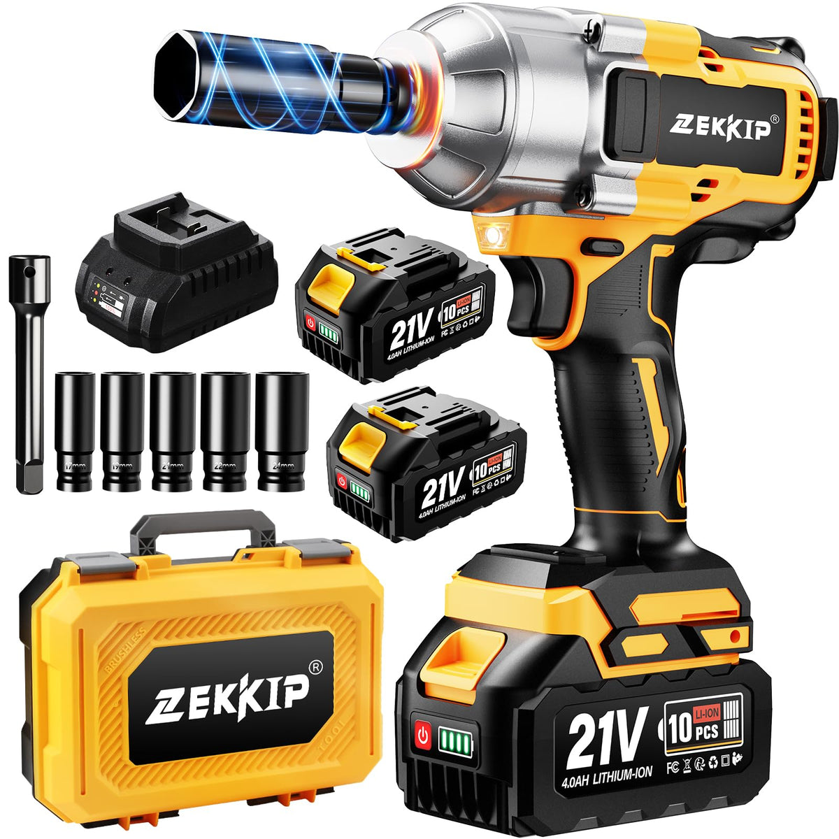 Zekkip cordless impact wrench with 1-2 inch drive for tough bolts and high torque.