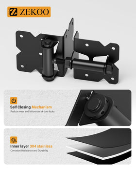 ZEKOO black powder-coated hardware enhances exterior gates with weather resistance
