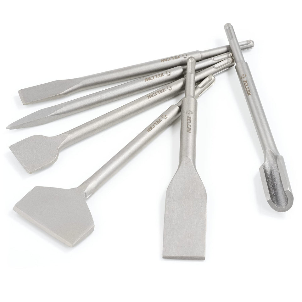 ZELCAN chisel set with SDS Plus shanks for versatile masonry work.