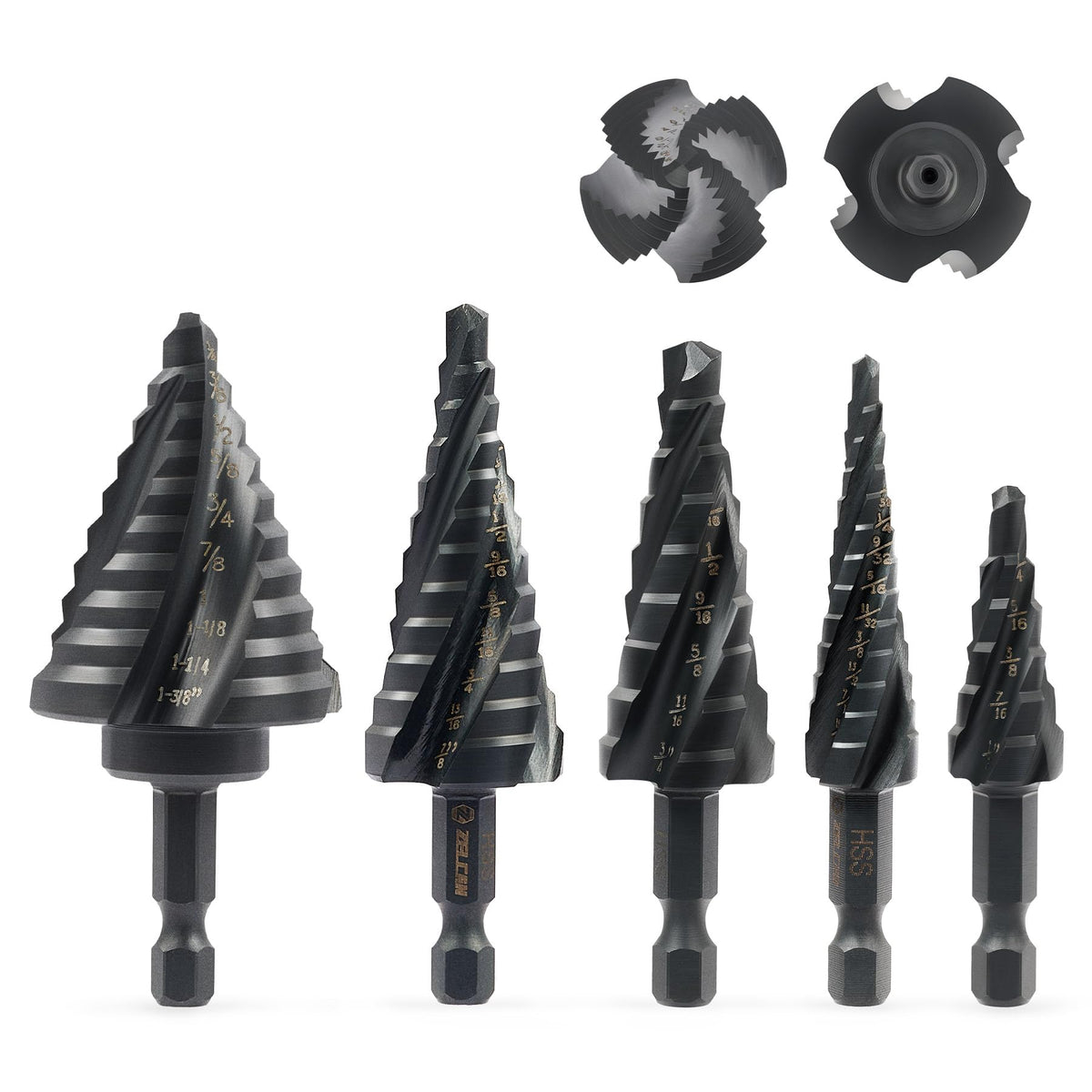 ZELCAN step-bit-set in case for organized, ready-to-use drilling projects.
