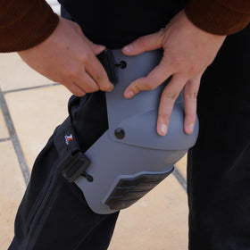 Zeluga 15-396 knee pads worn on the knee for hands-free protection.