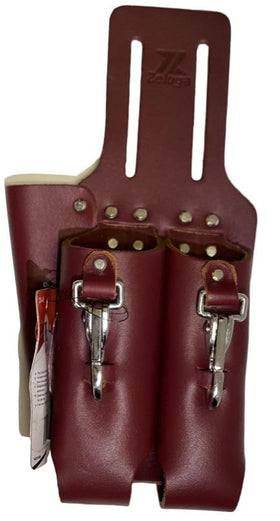Zeluga saddle leather 3-pocket linesmen tool holder keeps tools organized.